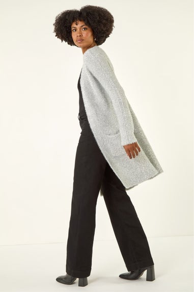 Roman Silver Metallic Longline Knit Cardigan