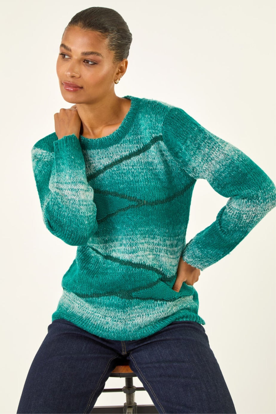 Roman Teal Colour Block Knit Jumper