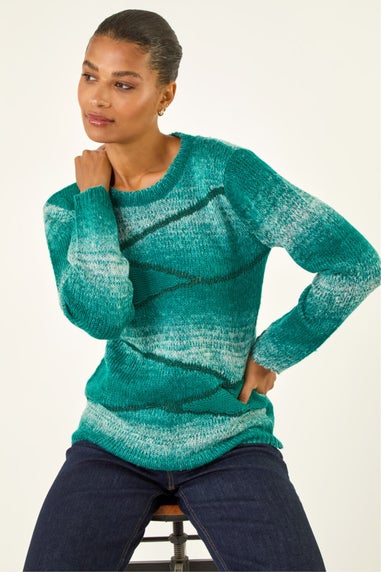 Roman Teal Colour Block Knit Jumper
