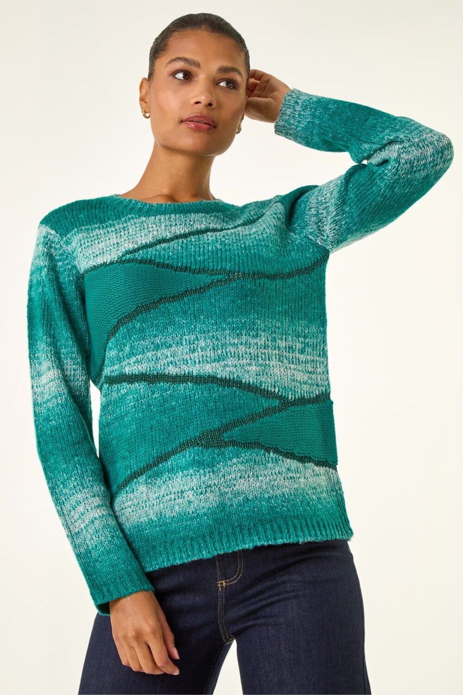 Roman Teal Colour Block Knit Jumper