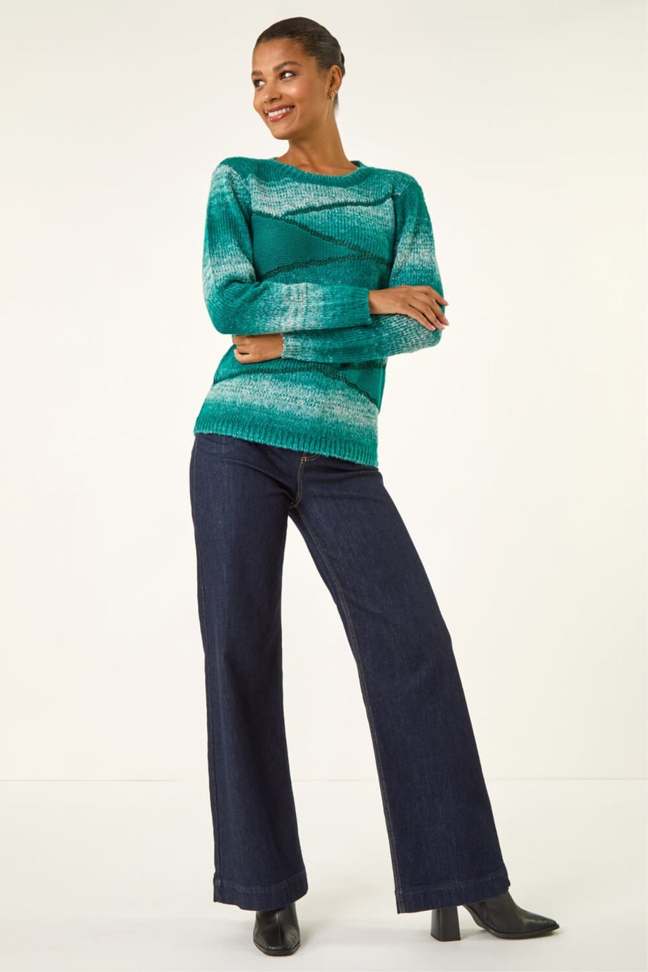 Roman Teal Colour Block Knit Jumper