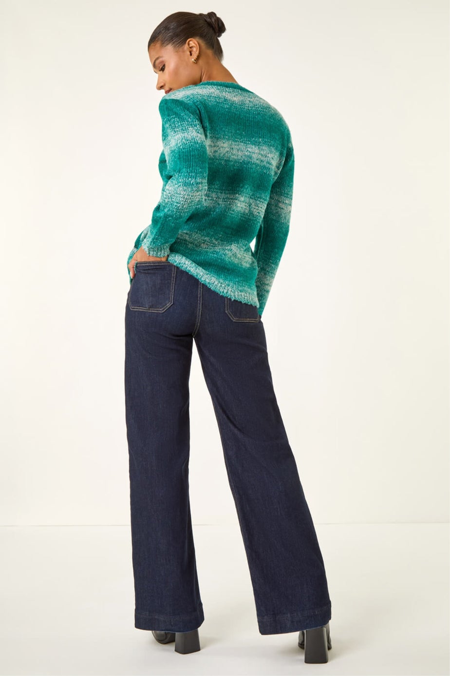 Roman Teal Colour Block Knit Jumper