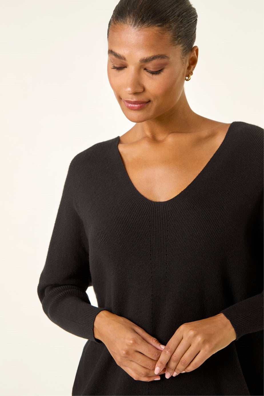 Roman Black Animal Print Eyelet Back Knit Jumper