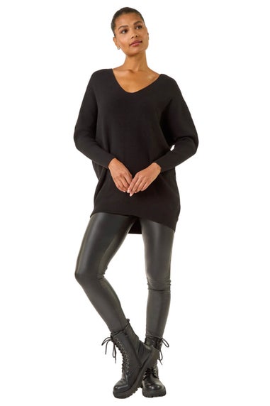 Roman Black Animal Print Eyelet Back Knit Jumper