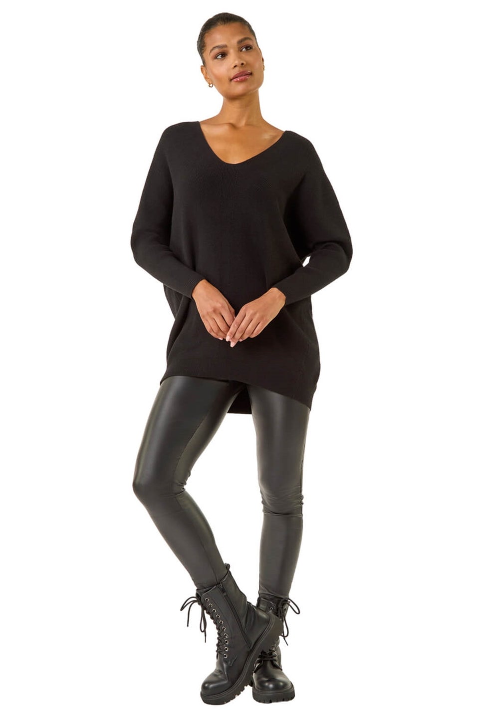 Roman Black Animal Print Eyelet Back Knit Jumper