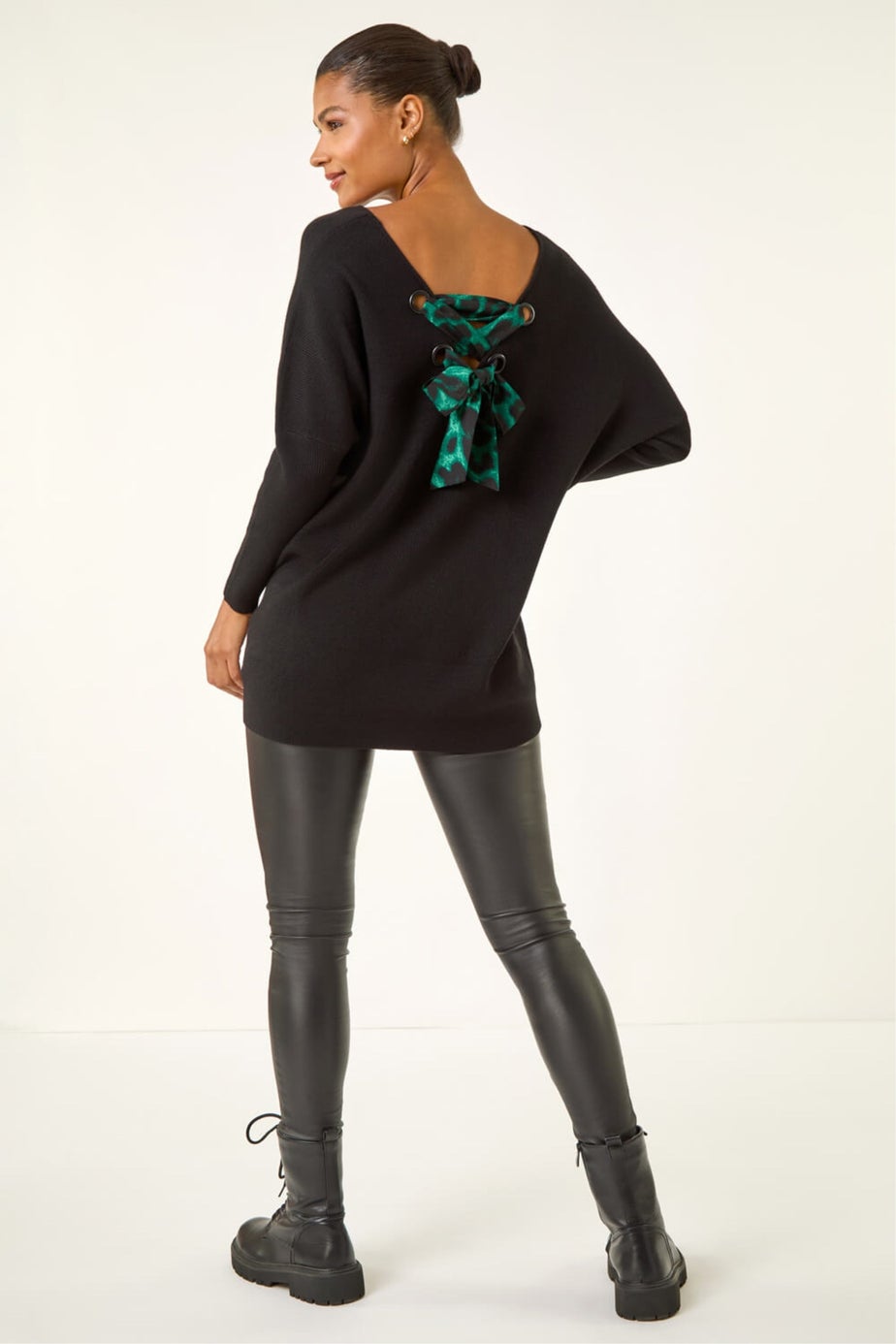 Roman Black Animal Print Eyelet Back Knit Jumper