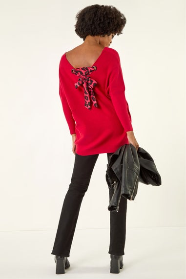 Roman Red Animal Print Eyelet Back Knit Jumper