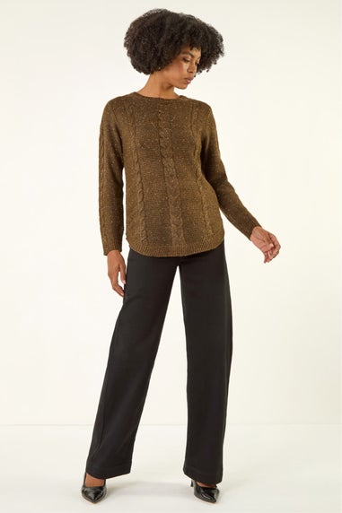 Roman Brown Speckled Cable Knit Jumper