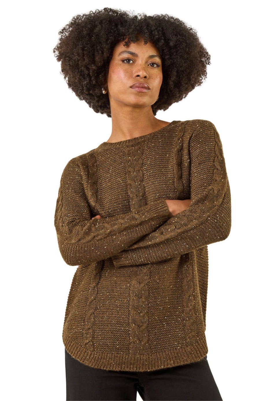 Roman Brown Speckled Cable Knit Jumper