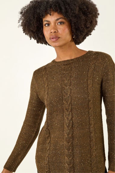 Roman Brown Speckled Cable Knit Jumper
