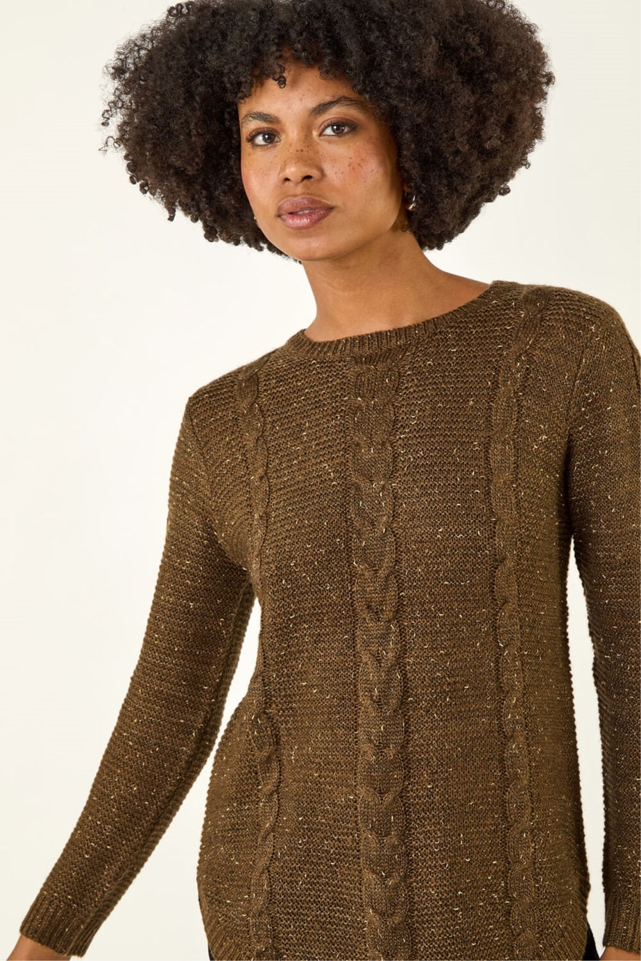 Roman Brown Speckled Cable Knit Jumper