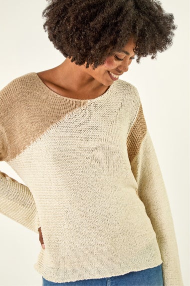 Roman Cream Colour Block Knit Jumper