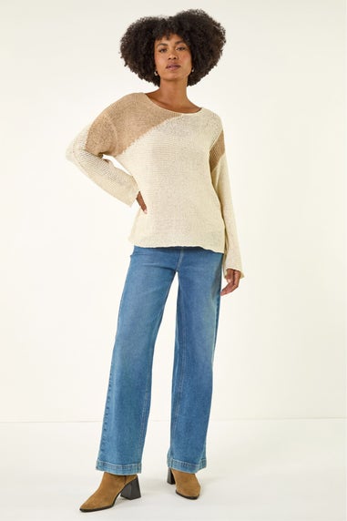 Roman Cream Colour Block Knit Jumper