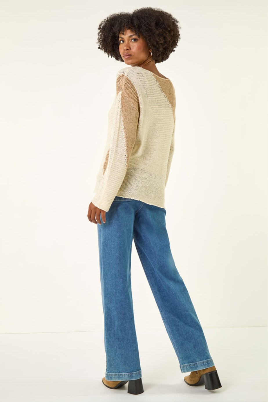 Roman Cream Colour Block Knit Jumper