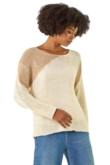 Roman Cream Colour Block Knit Jumper