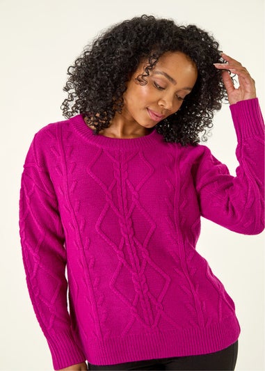 Roman Magenta Petite Cable Knit Jumper