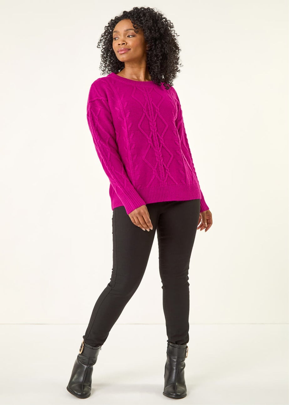 Roman Magenta Petite Cable Knit Jumper