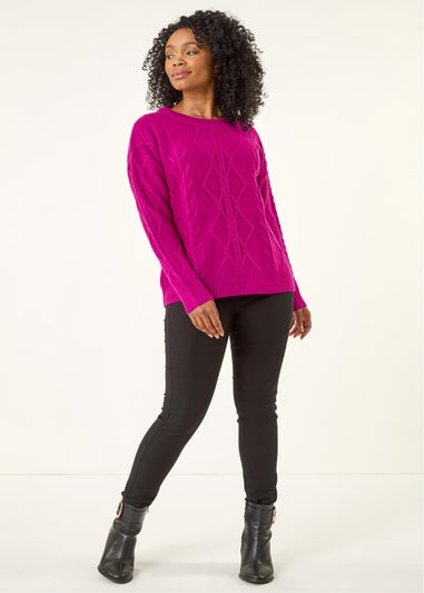 Roman Magenta Petite Cable Knit Jumper