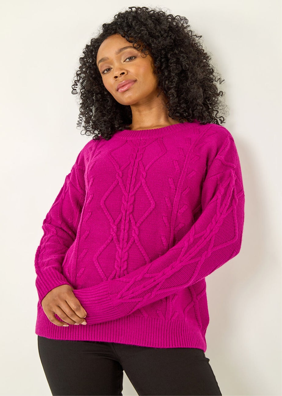 Roman Magenta Petite Cable Knit Jumper