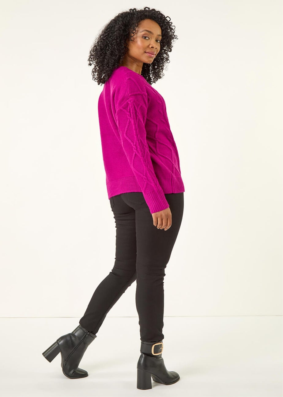 Roman Magenta Petite Cable Knit Jumper