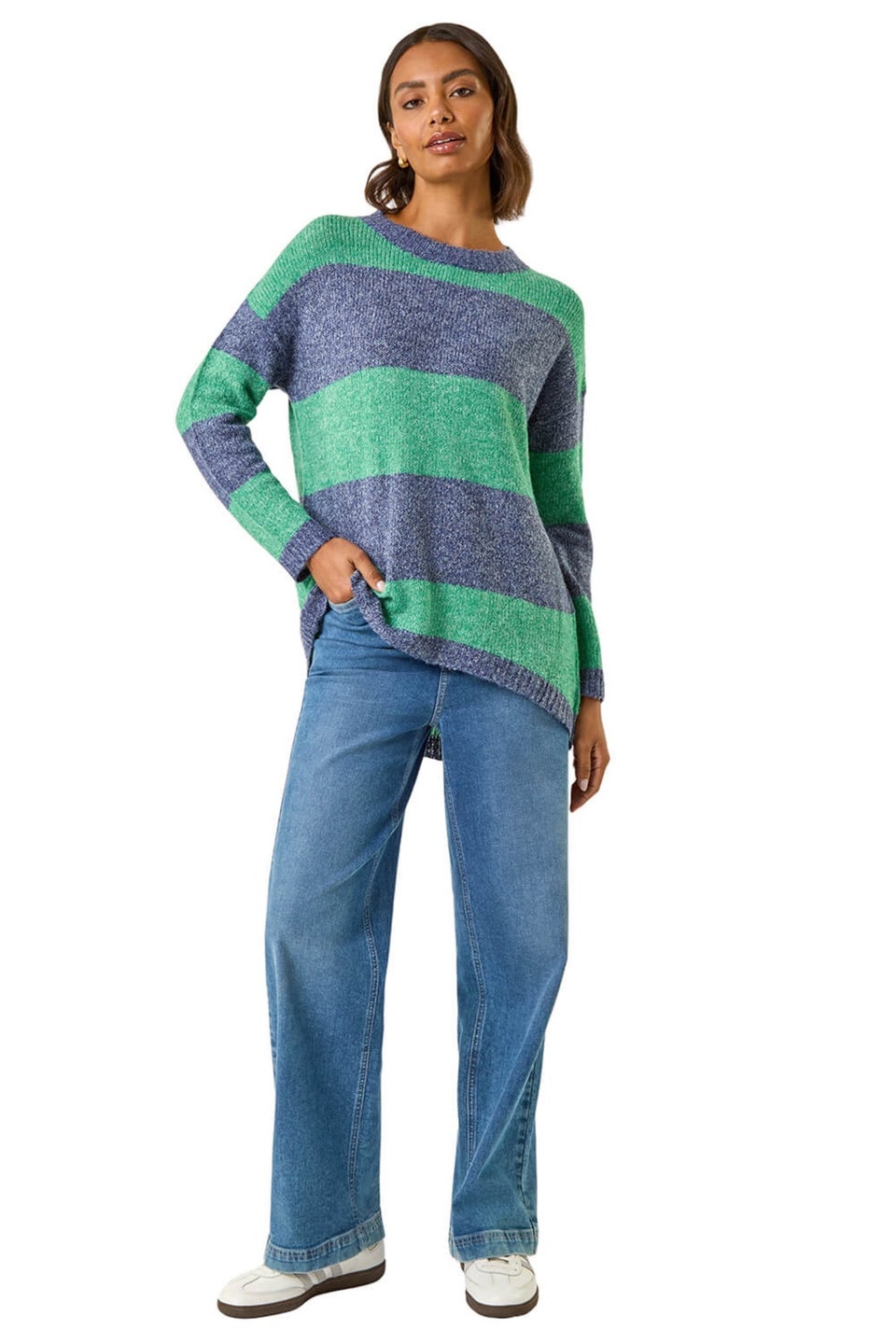 Roman Green Stripe Soft Knit Jumper