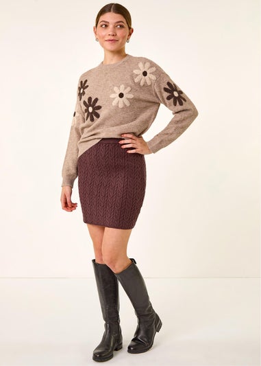 Roman Beige Floral Print Crew Neck Knit Jumper