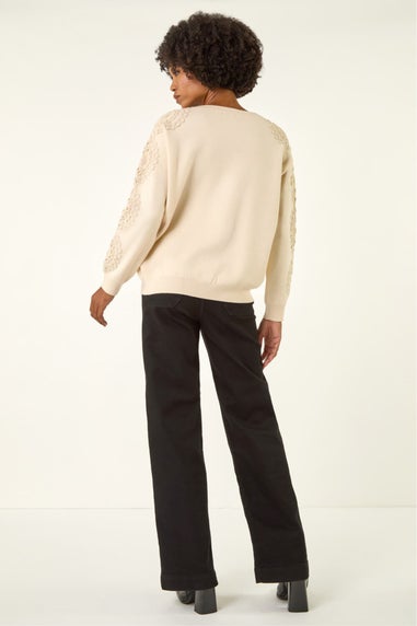 Roman Ivory Embroidered Sleeve Knit Jumper