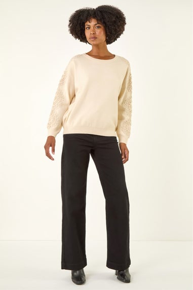 Roman Ivory Embroidered Sleeve Knit Jumper