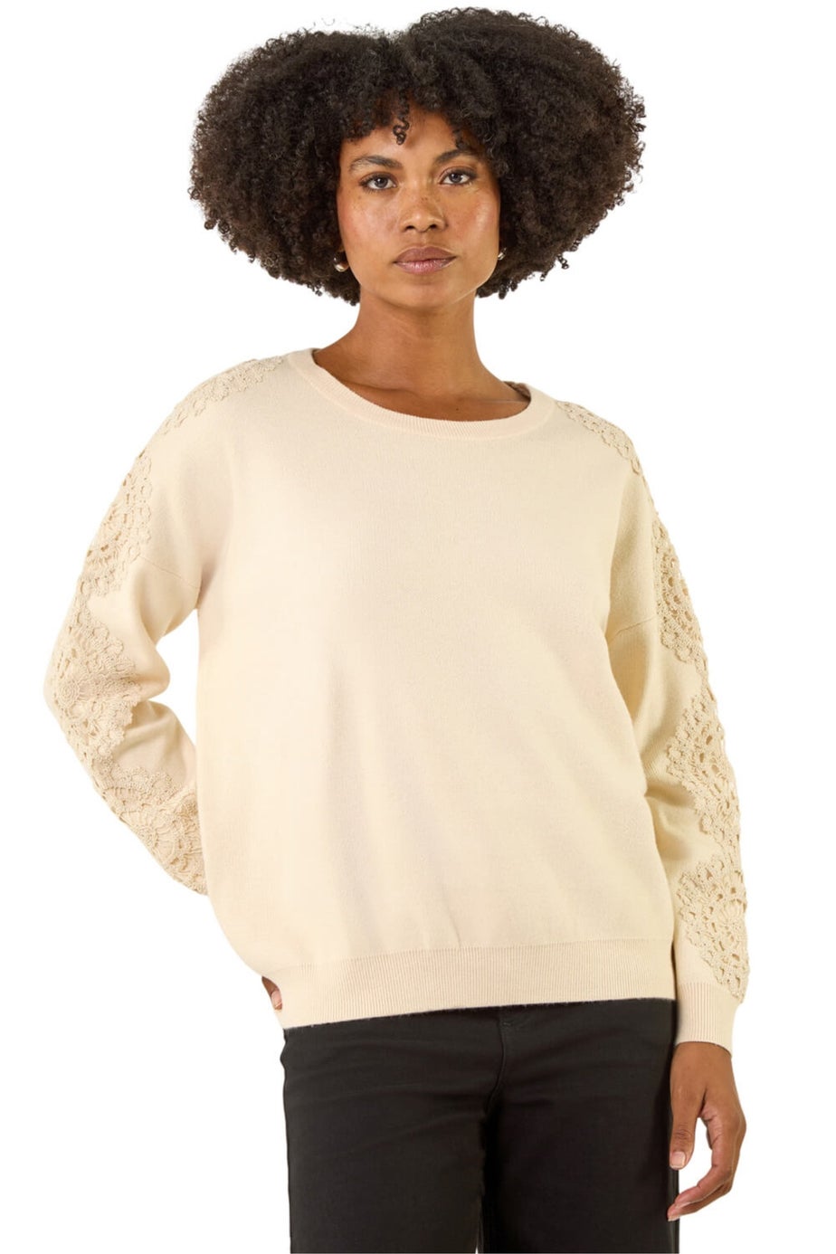 Roman Ivory Embroidered Sleeve Knit Jumper