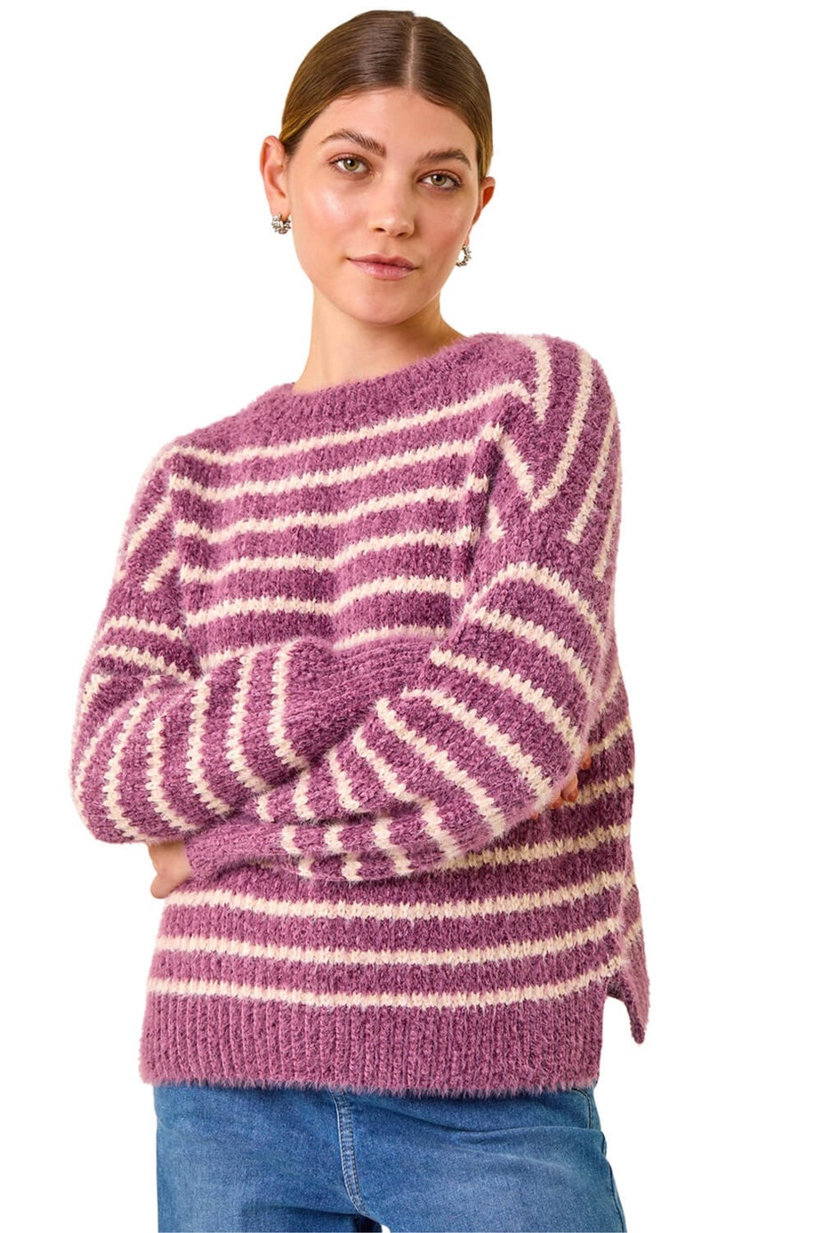 Roman Purple Fluffy Stripe Knit Jumper