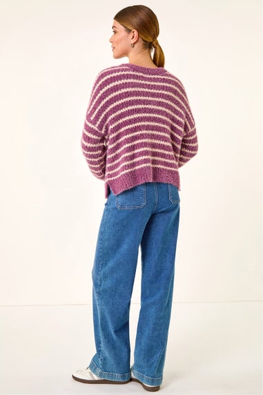 Roman Purple Fluffy Stripe Knit Jumper