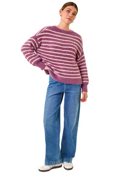 Roman Purple Fluffy Stripe Knit Jumper