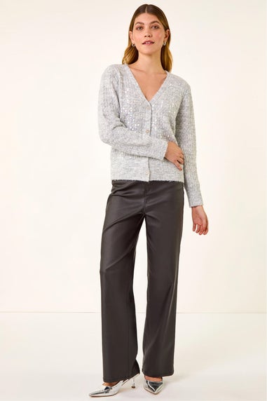 Roman Grey Buttoned Sequin Knit Cardigan