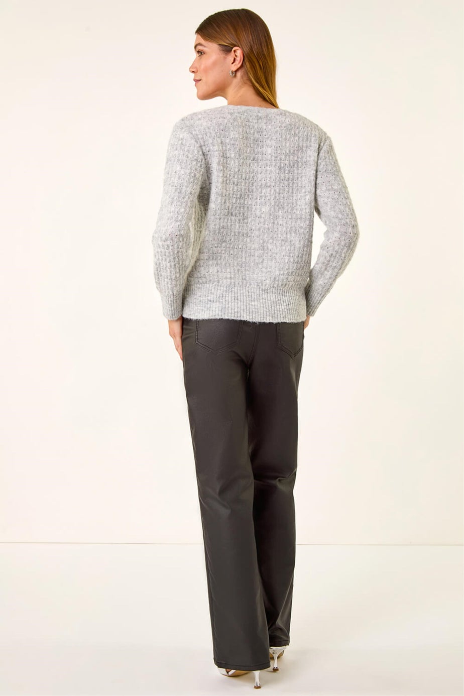 Roman Grey Buttoned Sequin Knit Cardigan