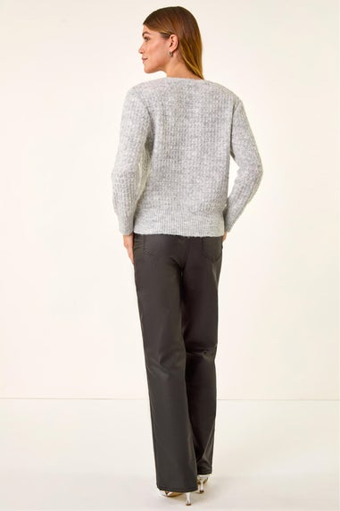 Roman Grey Buttoned Sequin Knit Cardigan