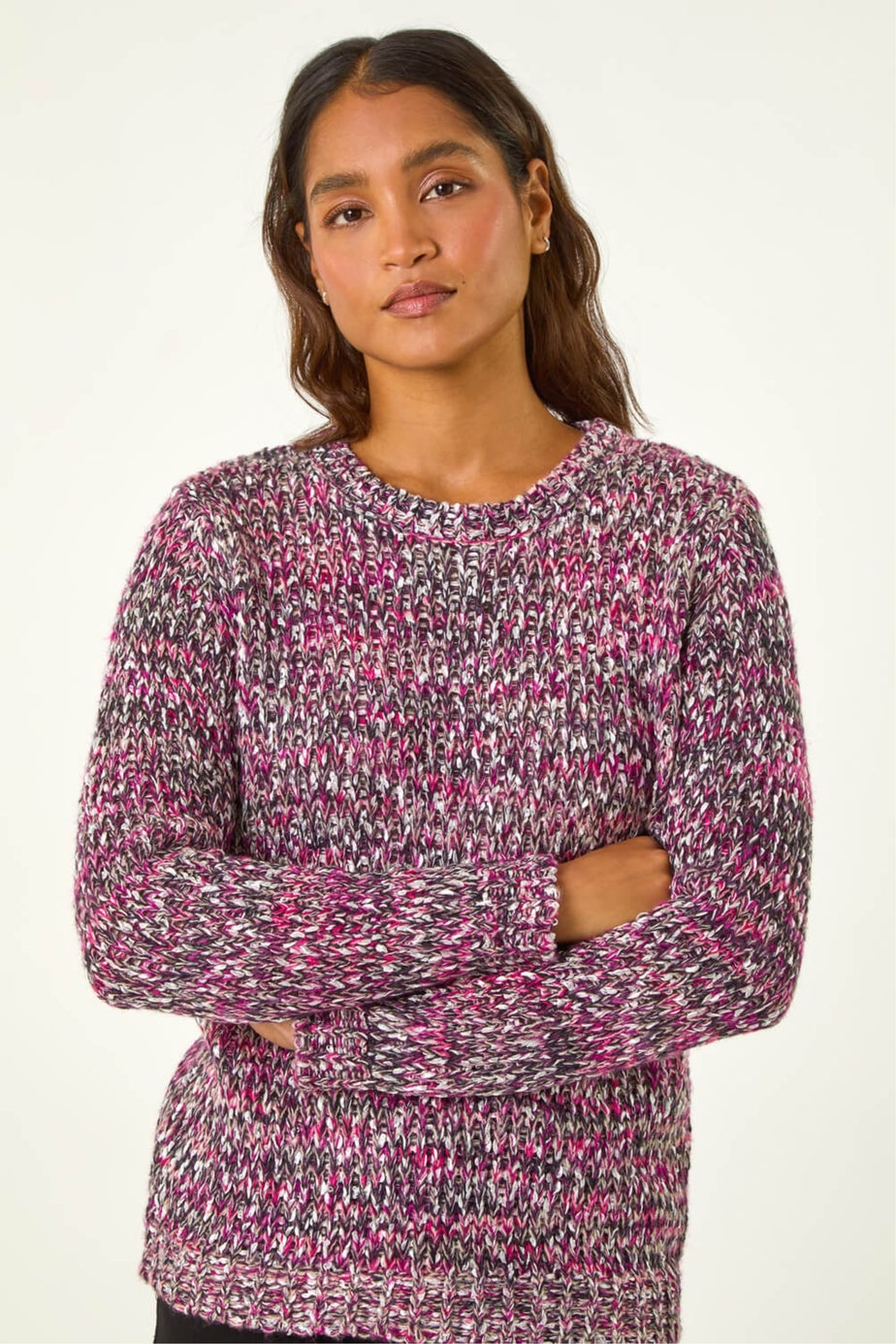 Roman Magenta Crew Neck Tape Yarn Knit Jumper