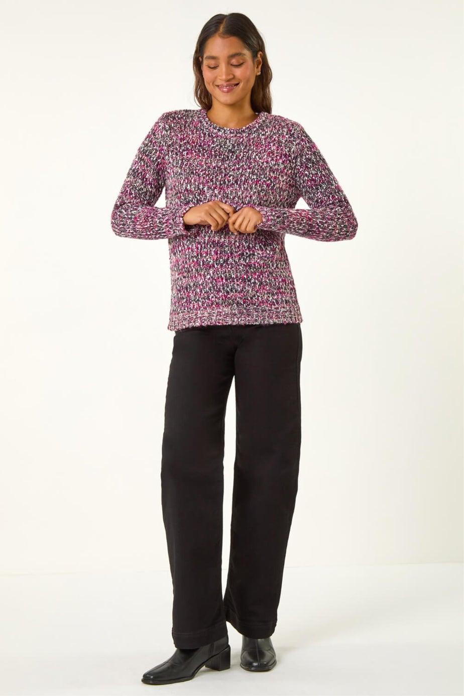 Roman Magenta Crew Neck Tape Yarn Knit Jumper