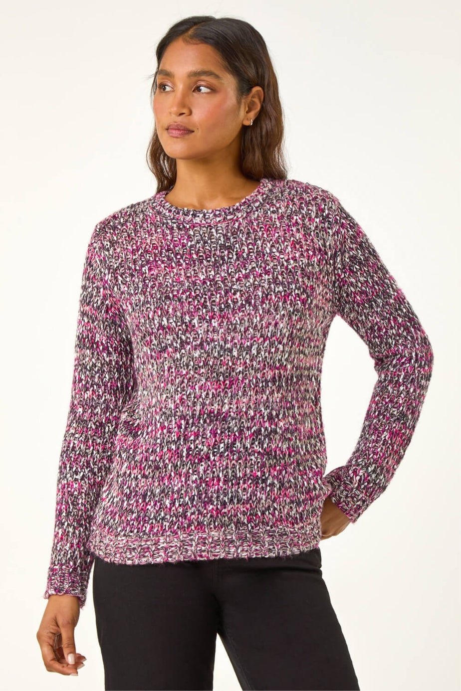Roman Magenta Crew Neck Tape Yarn Knit Jumper