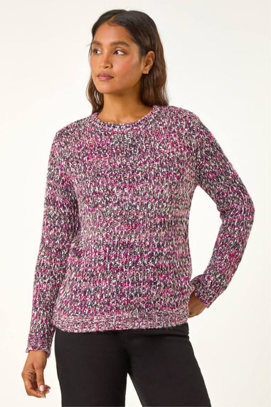 Roman Magenta Crew Neck Tape Yarn Knit Jumper