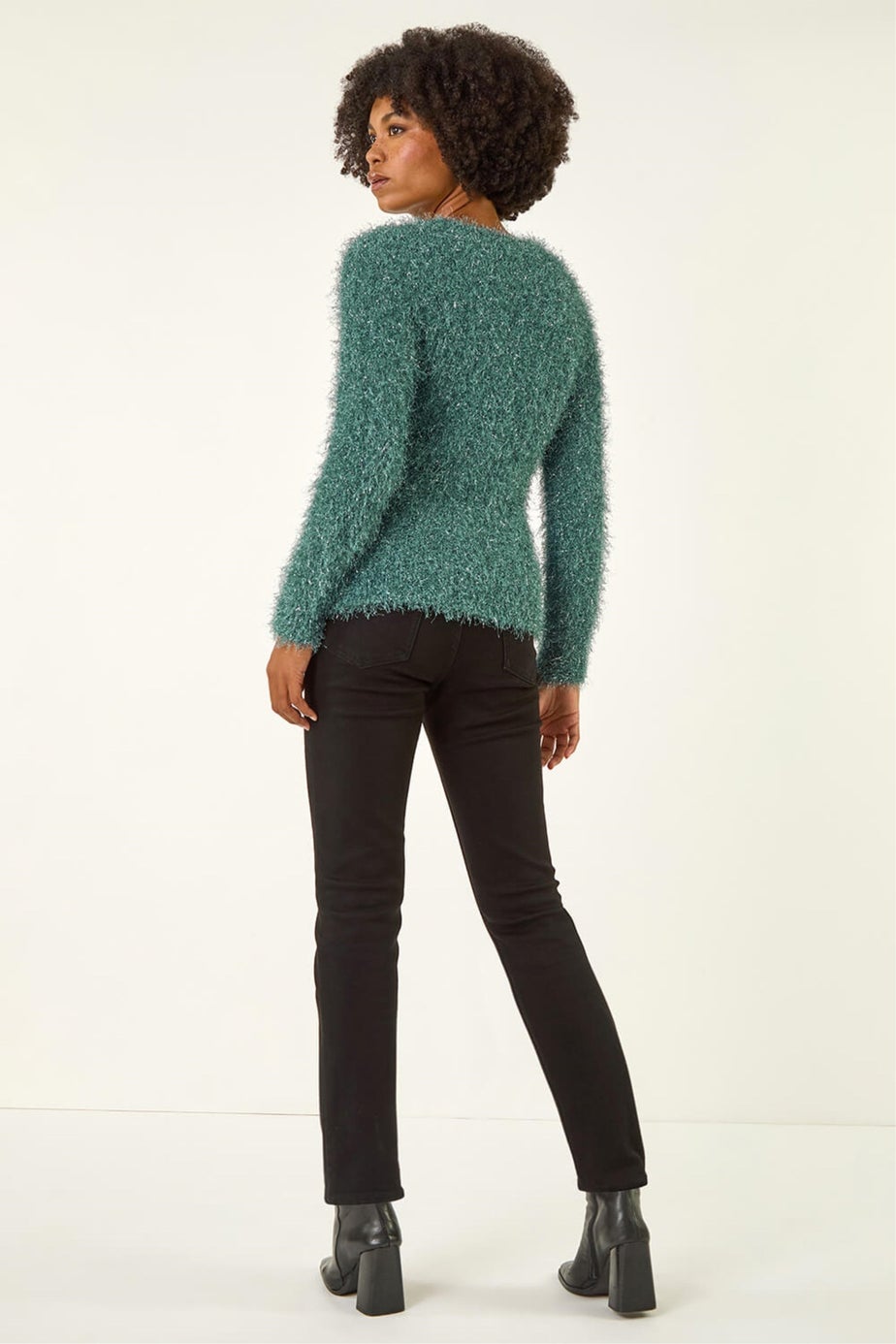 Roman Sage Metallic Fluffy Knit Jumper