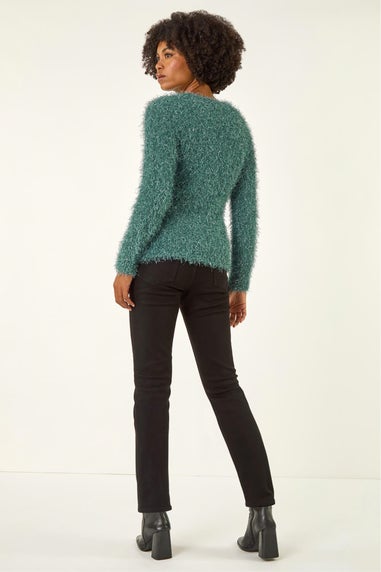 Roman Sage Metallic Fluffy Knit Jumper