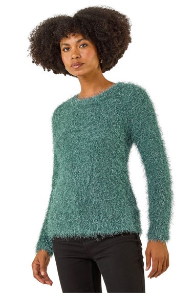 Roman Sage Metallic Fluffy Knit Jumper