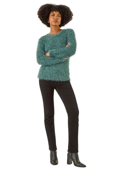 Roman Sage Metallic Fluffy Knit Jumper