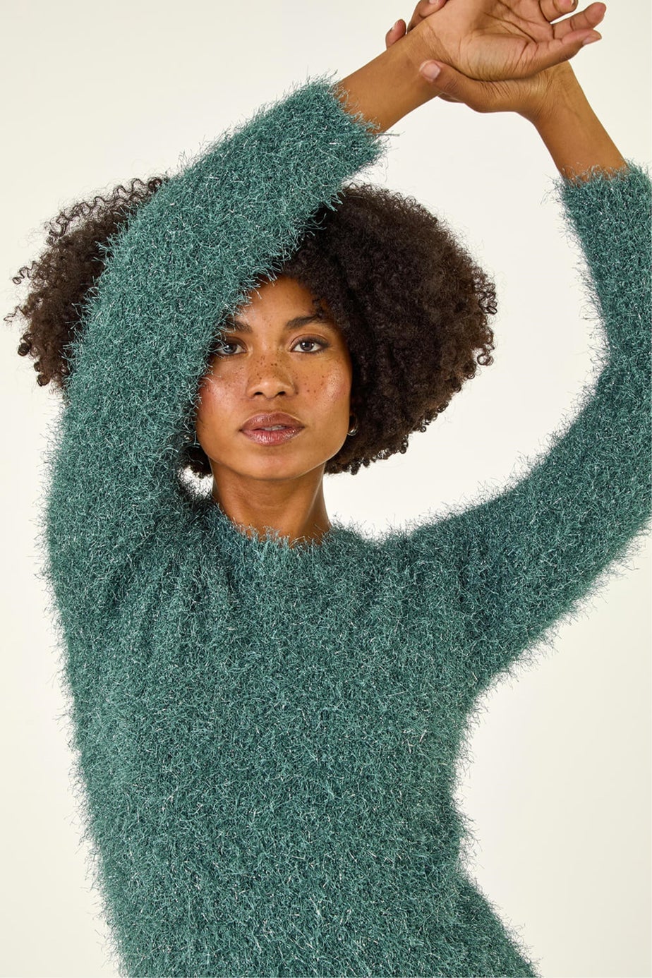 Roman Sage Metallic Fluffy Knit Jumper