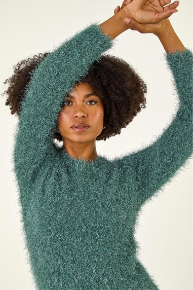 Roman Sage Metallic Fluffy Knit Jumper