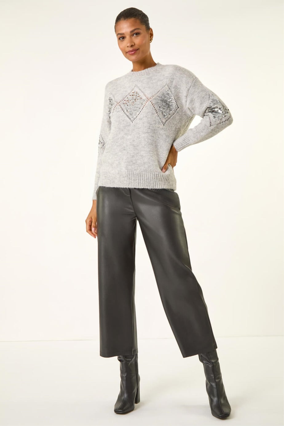 Roman Grey Diamond Sequin Knit Jumper