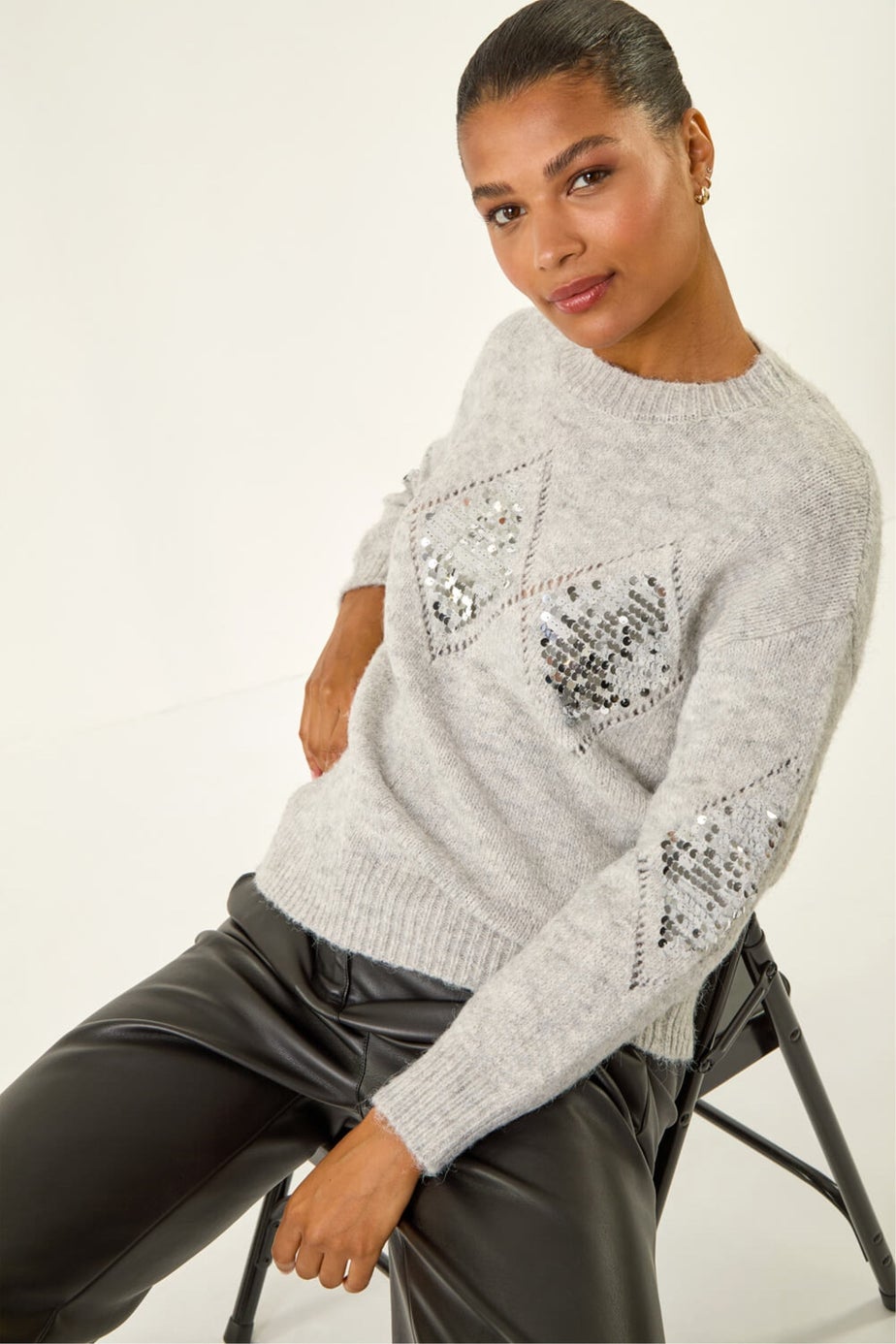 Roman Grey Diamond Sequin Knit Jumper