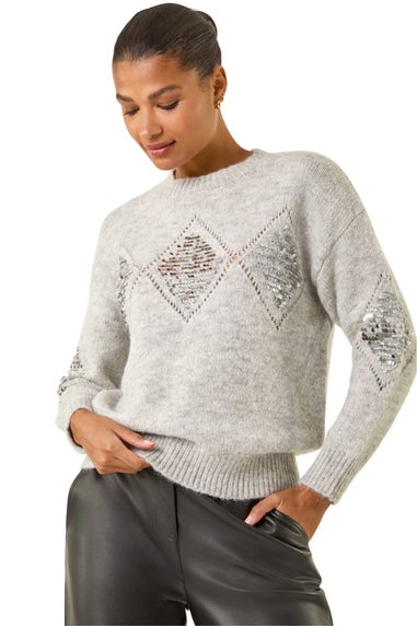 Roman Grey Diamond Sequin Knit Jumper