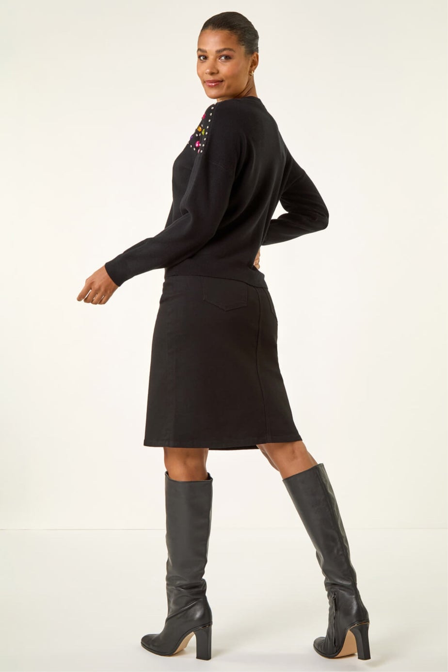 Roman Black Embellished Shoulder Knit Jumper