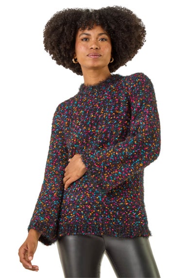 Roman Black Fluffy Print Knit Jumper